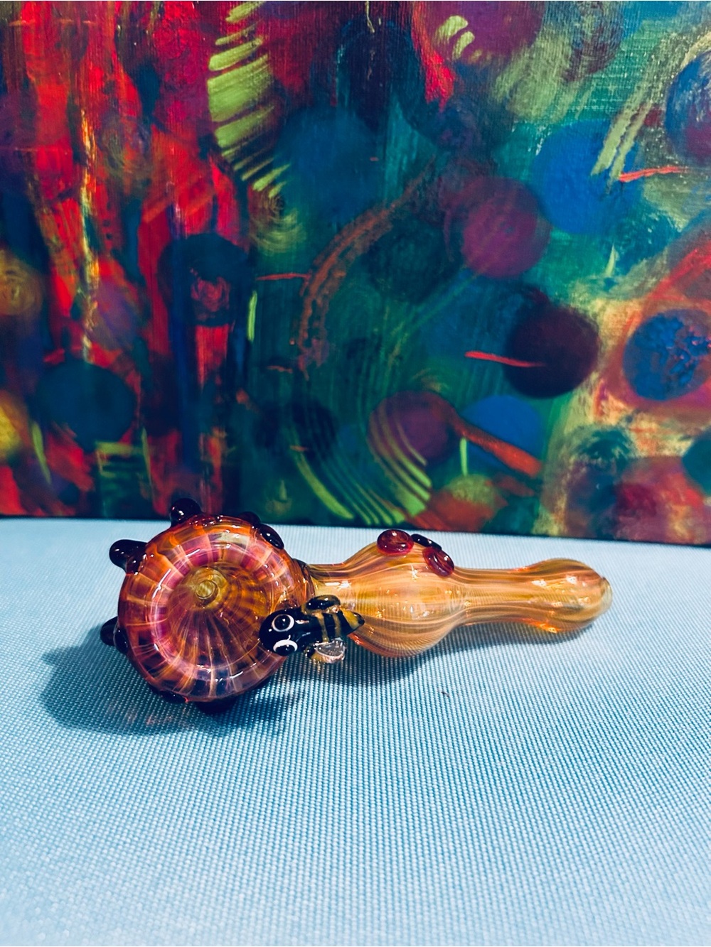 Glass Hand Piece in Amber and red with bee 🐝 accent